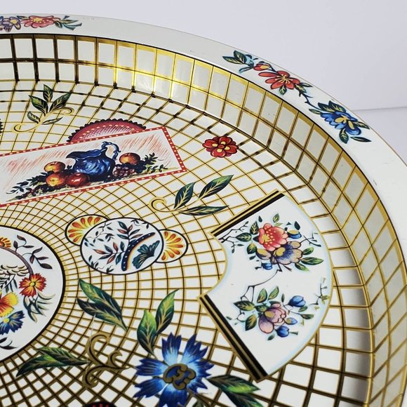 Vintage Daher Floral Tray Metal Decorative Tray White Gold Flower Pattern - Picture 4 of 9